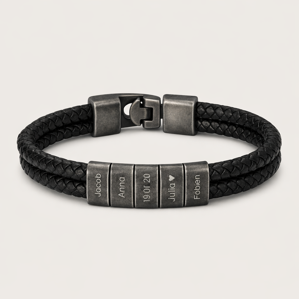 Personalized Double Leather Black Bracelet Metal