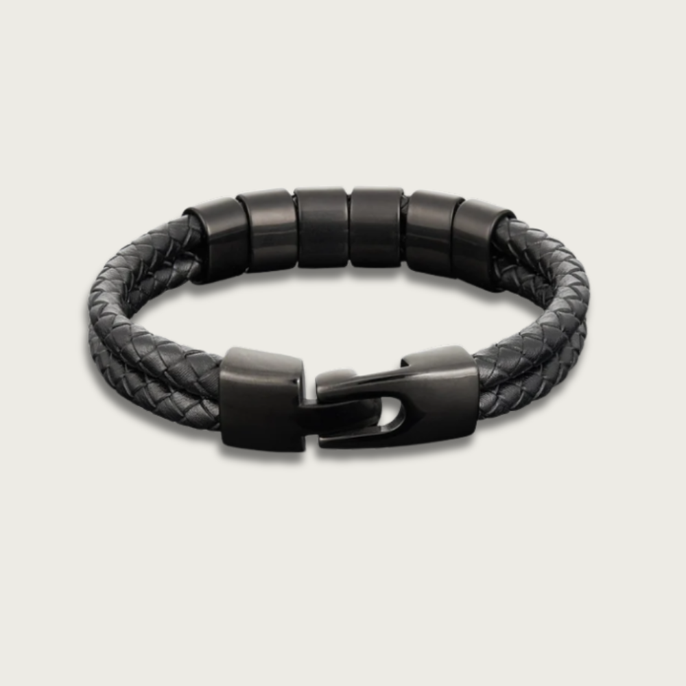 Double Leather Black Bracelet